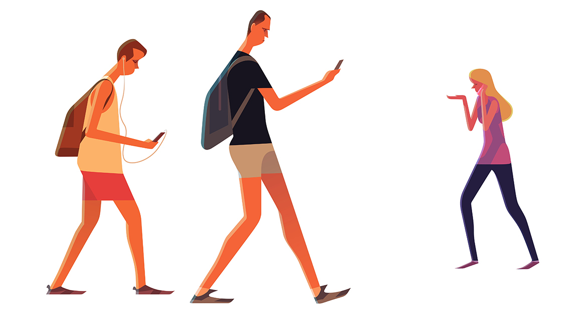 People walking with Cell phones